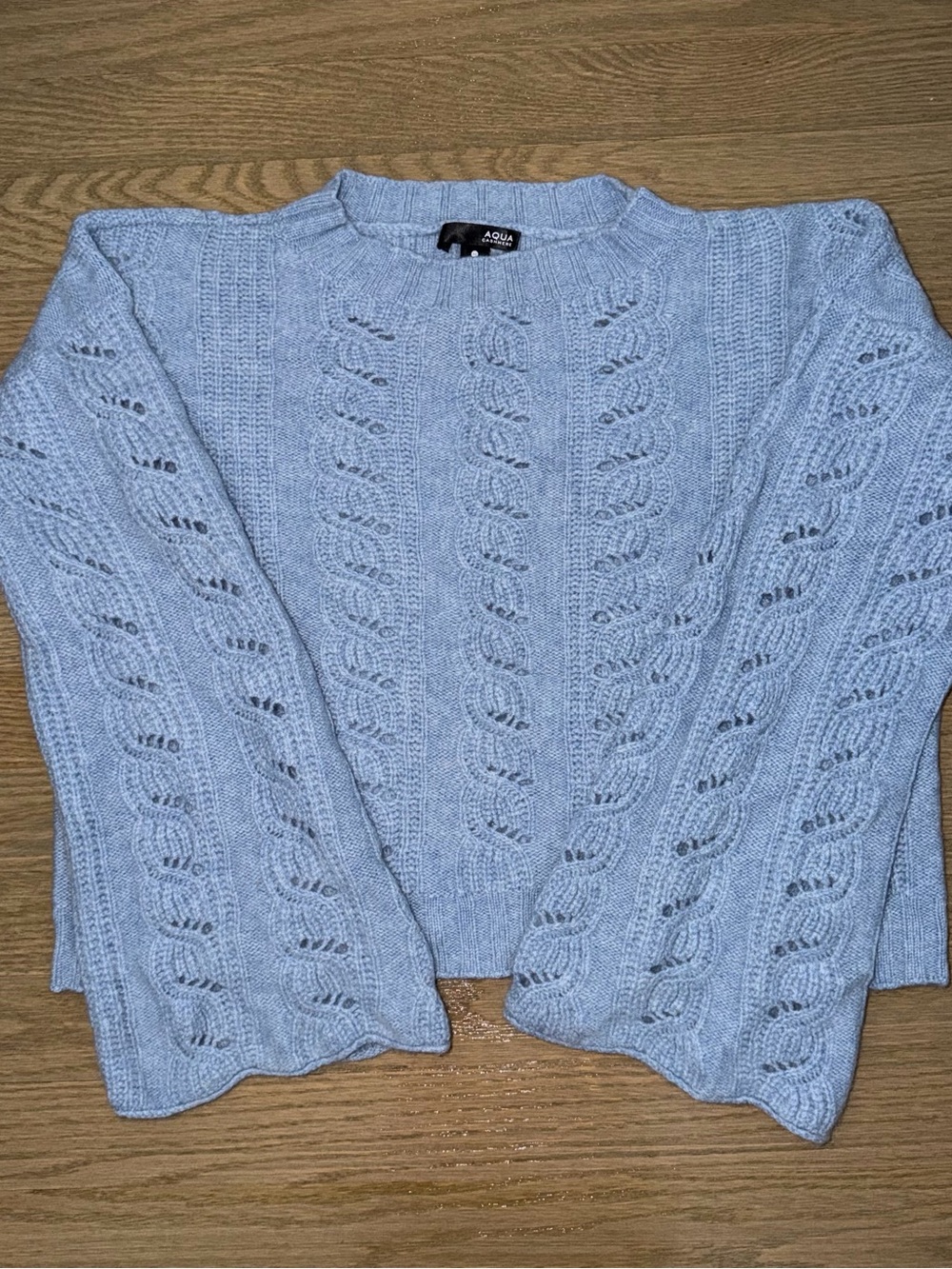 AQUA Cashmere Light Blue Cable Knit Sweater